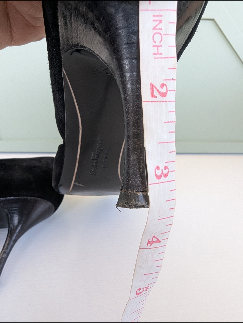 Salvatore Ferragamo Black Suede Peep-Toe Kitten Heels - Picture 12 of 12